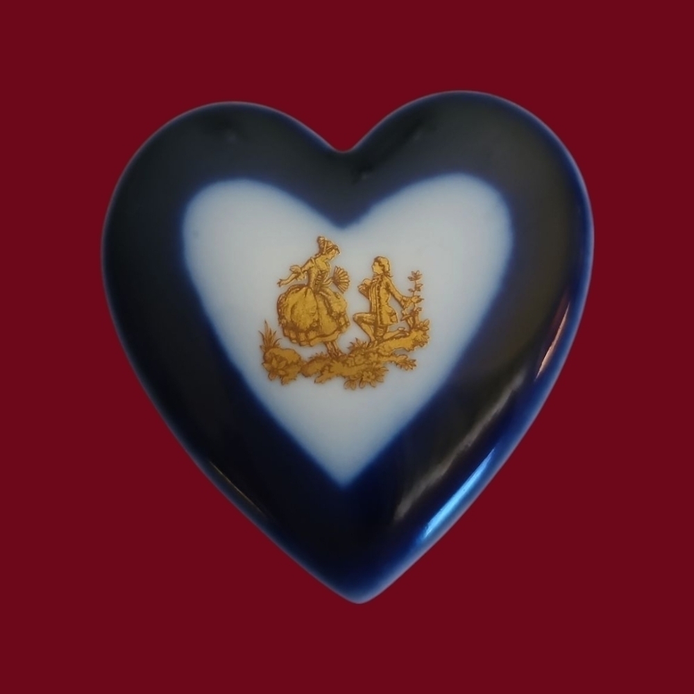 Vtg LIMOGES Victorian Porcelain Wedding Proposal Heart Pocket Charm